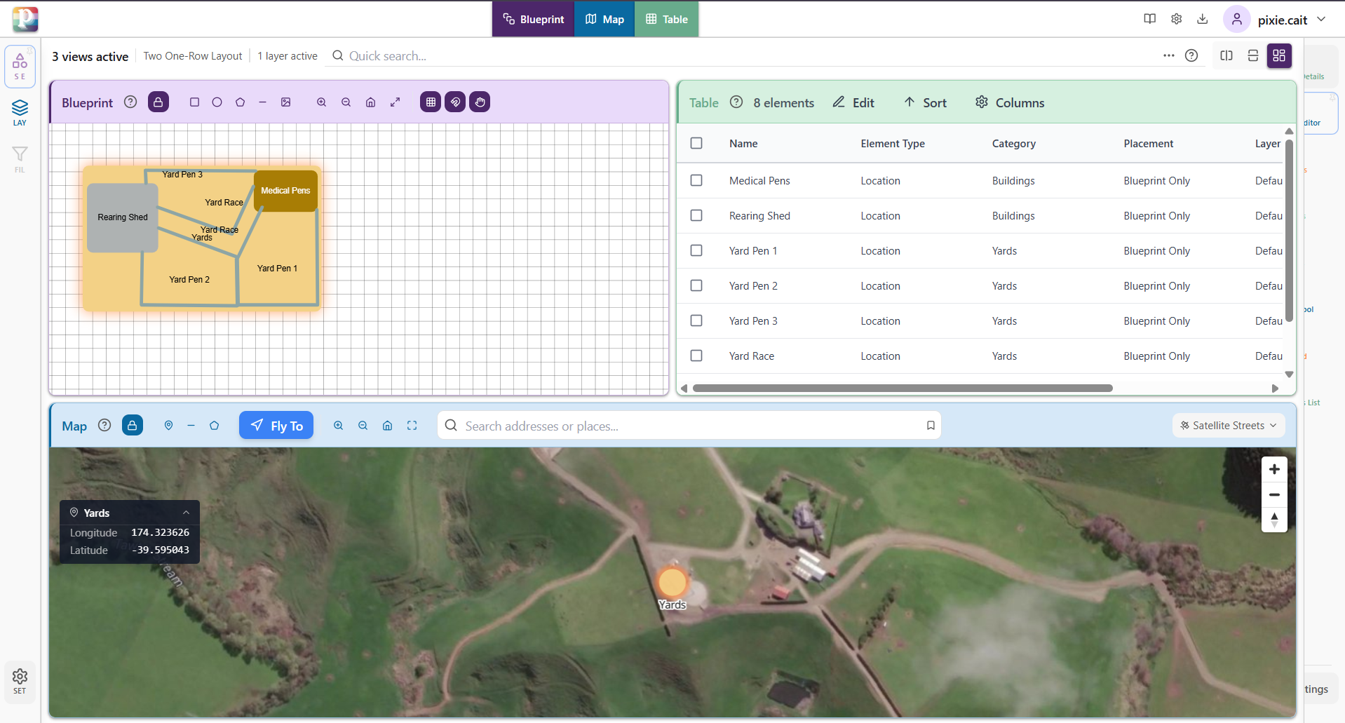 Pacala: The GIS software interface with map and spreadsheet view